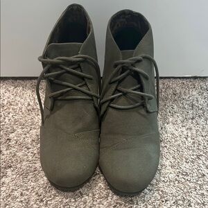 Olive Green Lace-Up Ankle Boots
